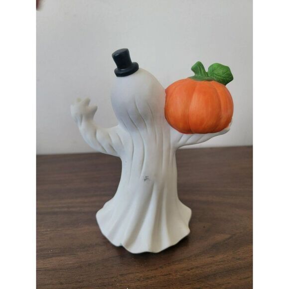 Ceramic Halloween Happy Ghost Jack O'Lantern pumpkin home decor figure - Picture 3 of 6